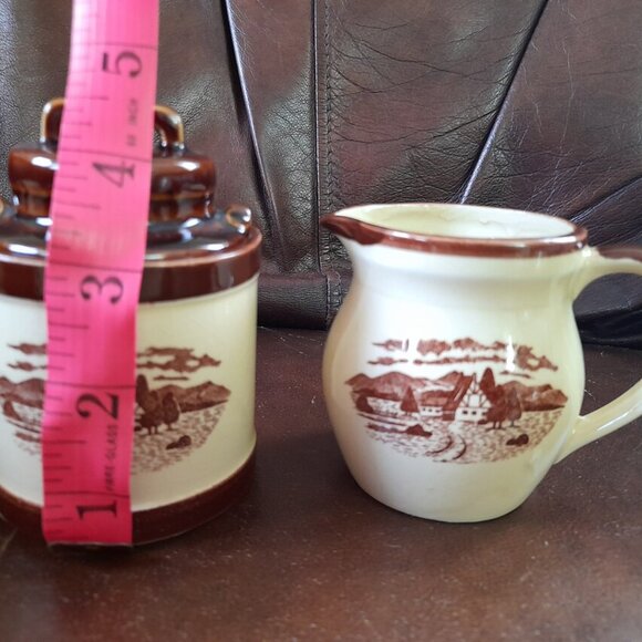 Vintage Transferware Set of Mugs Creamer Sugar Japan Brown Beige Ceramic - Picture 11 of 12